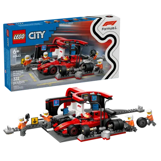 LEGO 60443 City F1 Pit Stop & Pit Crew with Ferrari Car