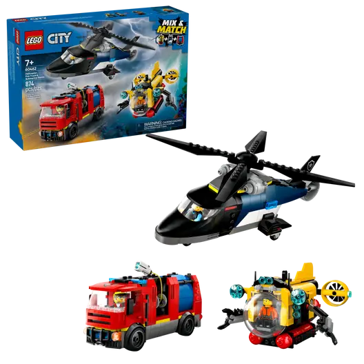 LEGO 60462 City Helicopter, Fire Truck & Submarine Remix