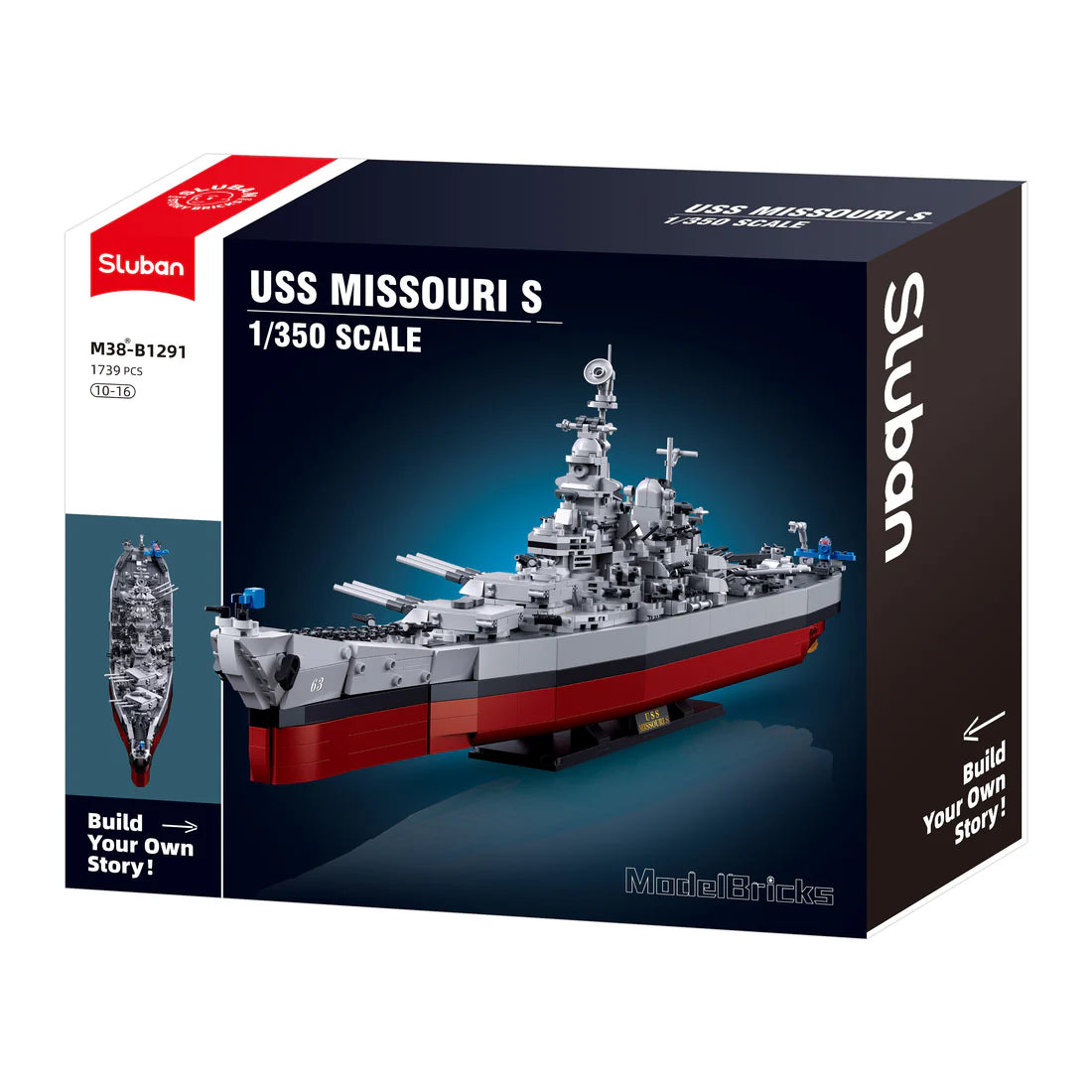 Sluban B1291 MB USS MISSOURI SCALE 1:350 1739 PCS