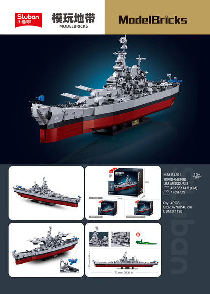 Sluban B1291 MB USS MISSOURI SCALE 1:350 1739 PCS