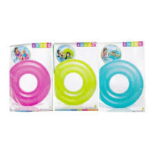 4x Intex Kids 76cm Transparent Tubes Swim Ring Round Swimming Pool Toy Assorted