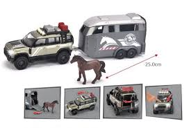 Majorette - Land Rover Defender with Horse Trailer - High Quality Model Team with Toy Horse, Light, Sound, Many Functions, for Collectors and Children from 3 Years