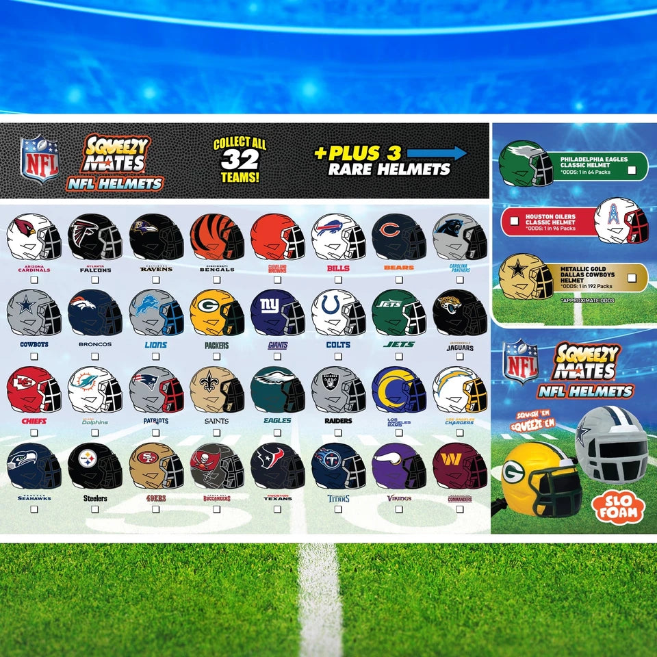 SqueezyMates 2025 NFL Gravity Feed Helmet Blnd Bag Assorted