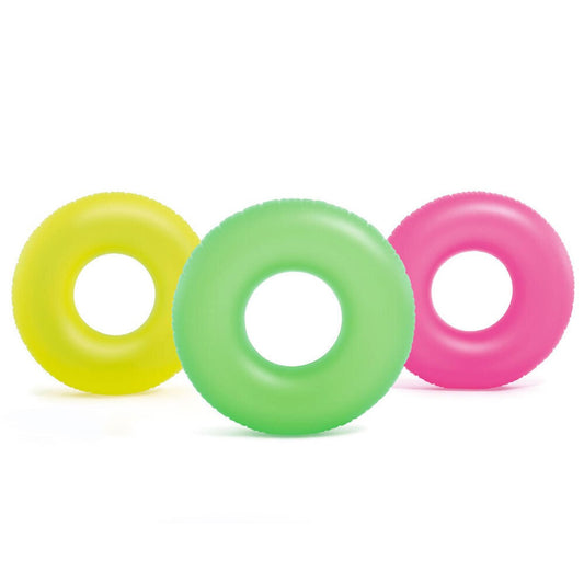 3x Intex 91cm Neon Frost Inflatable Tubes Swim Rings Pool/Beach Kids Float Asst