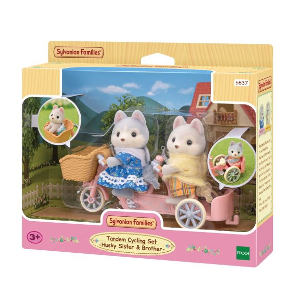 SYLVANIAN FAMILIES TANDEM CYCLING SET HUSKY SISTER & BROTHER 5637